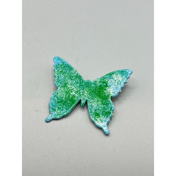 Vintage Green Enamel Over Aluminium Butterfly Pin Brooch Hand Crafted Bug Pin - Picture 2 of 7